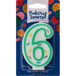 Number 6 Green  Sprinkle Candle